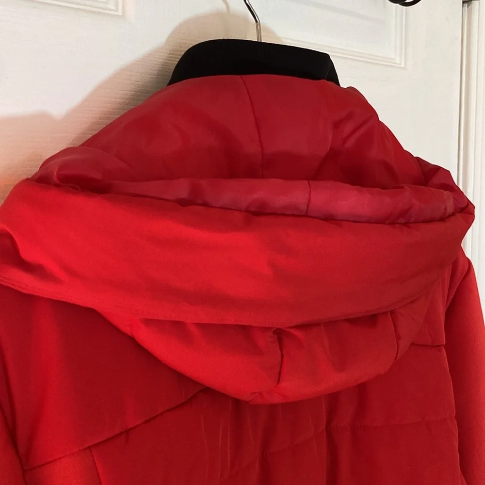 🔥 Michael Kors XL Red 🔥 Belted Winter Coat Jacket Hood - Picture 7 of 16